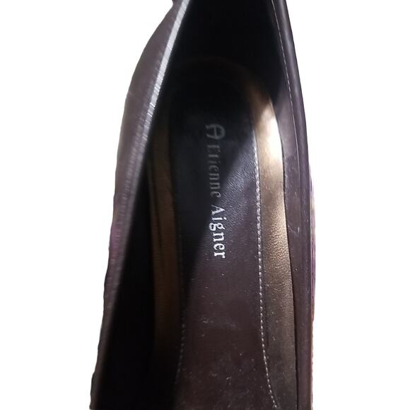 Vintage Etienne Aigner E-Labelle Brown Leather Kitten Herl Pumps Size 8M - Picture 2 of 7
